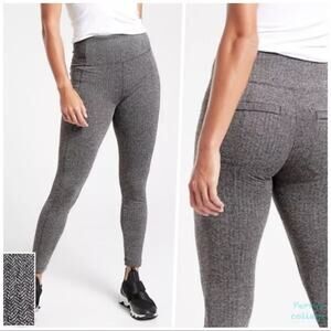 Athleta Delancey Herringbone Tights Leggings in Black / Abalone Grey M